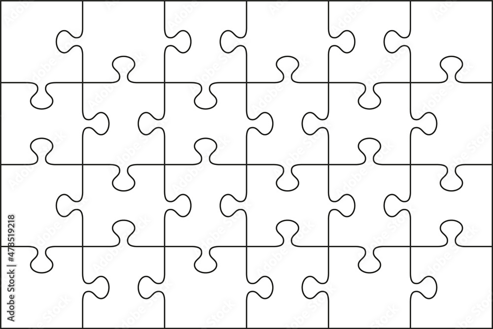 Vecteur Stock Puzzle pieces. Jigsaw outline grid. Simple background with  separate shapes. Thinking mosaic game. Laser cut template with 4x6 details.  Vector illustration. | Adobe Stock
