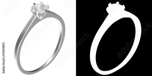 Canvas Print 3D rendering illustration of a diamond solitaire ring