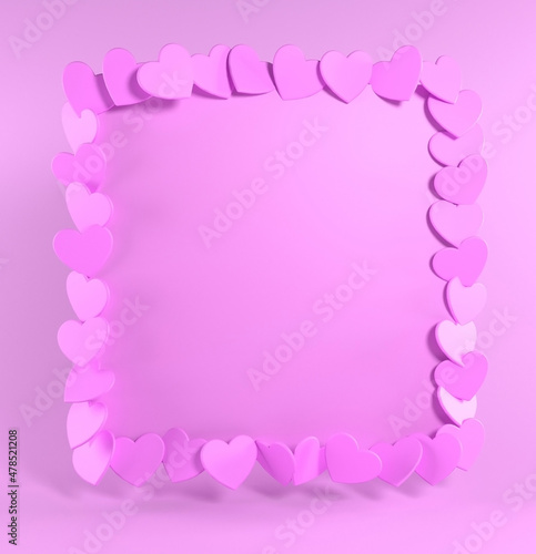 Frame of pink hearts 3d rendering