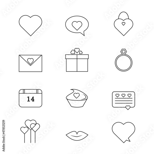 A set of vector icons for love and wedding.Heart, Balloon, Ring, Letter, Envelope, Lock, Box, Gift. A set of icons for Valentine's Day.