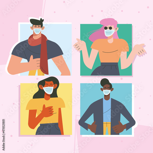 interracial persons wearing facemasks