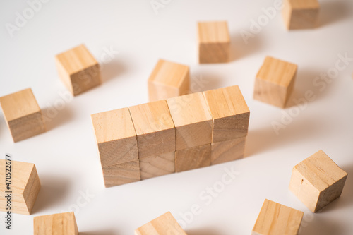 4 piece wood block on white blackground. Selective focused
