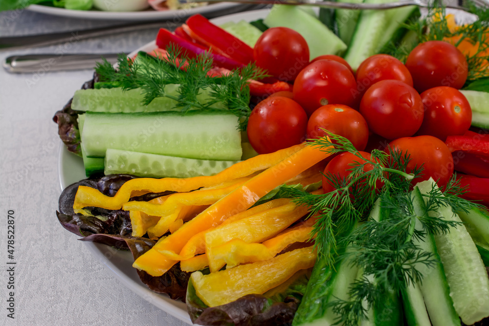 Party Brunch table setting with Food Meat Vegetables Party Brunch table setting with Food Meat Vegetables