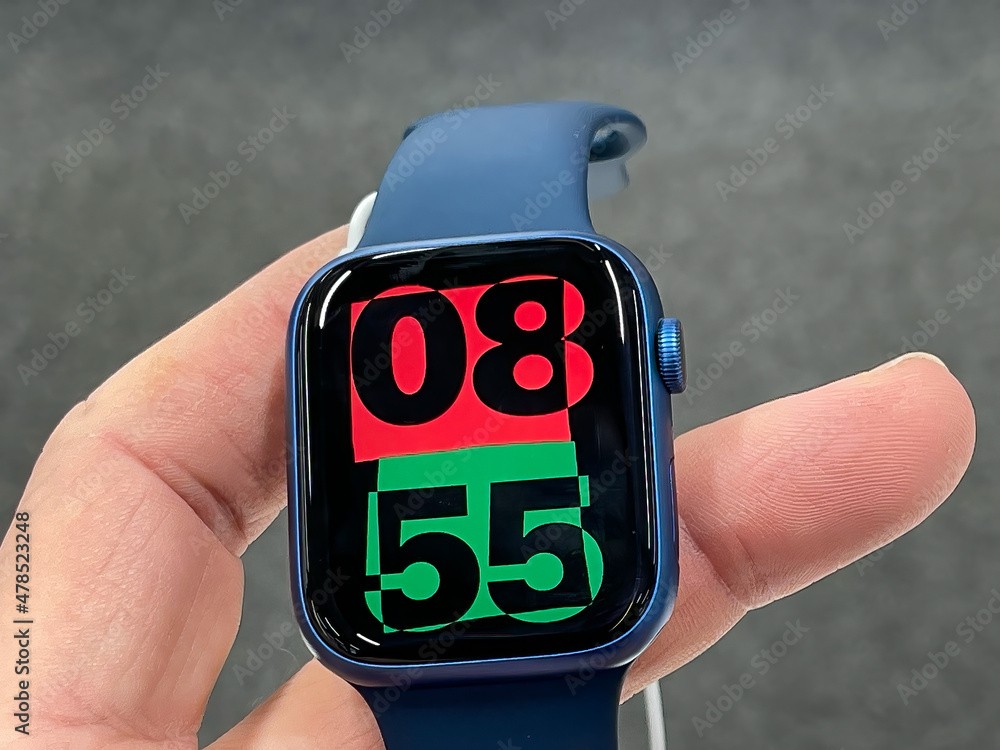 Frankfurt, Germany - February 20th 2022: A german photographer visiting a  Saturn market, comparing the different models of the all new Apple Watch  series 7. Stock-Foto | Adobe Stock