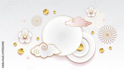 Warm chinese new year paper style white gold chinese design background