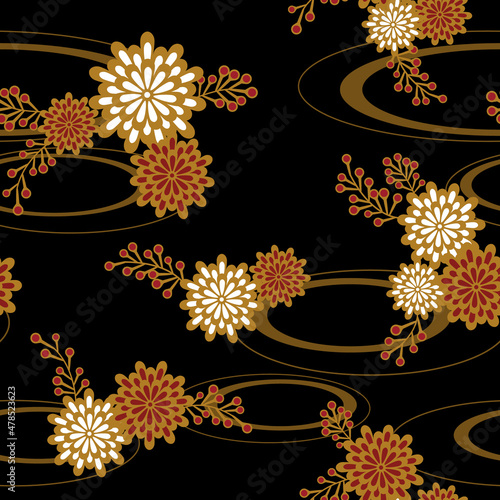japanese chrysanthemum design - seamless vector repeat pattern, use it for wrappings, fabric, packaging and other print and design projects
