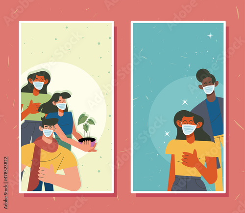 interracial people wearing facemasks