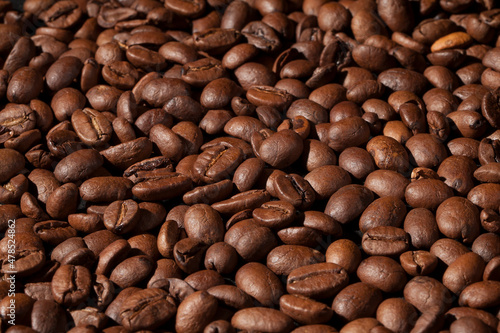 Beautiful background with coffee beans in dark colors