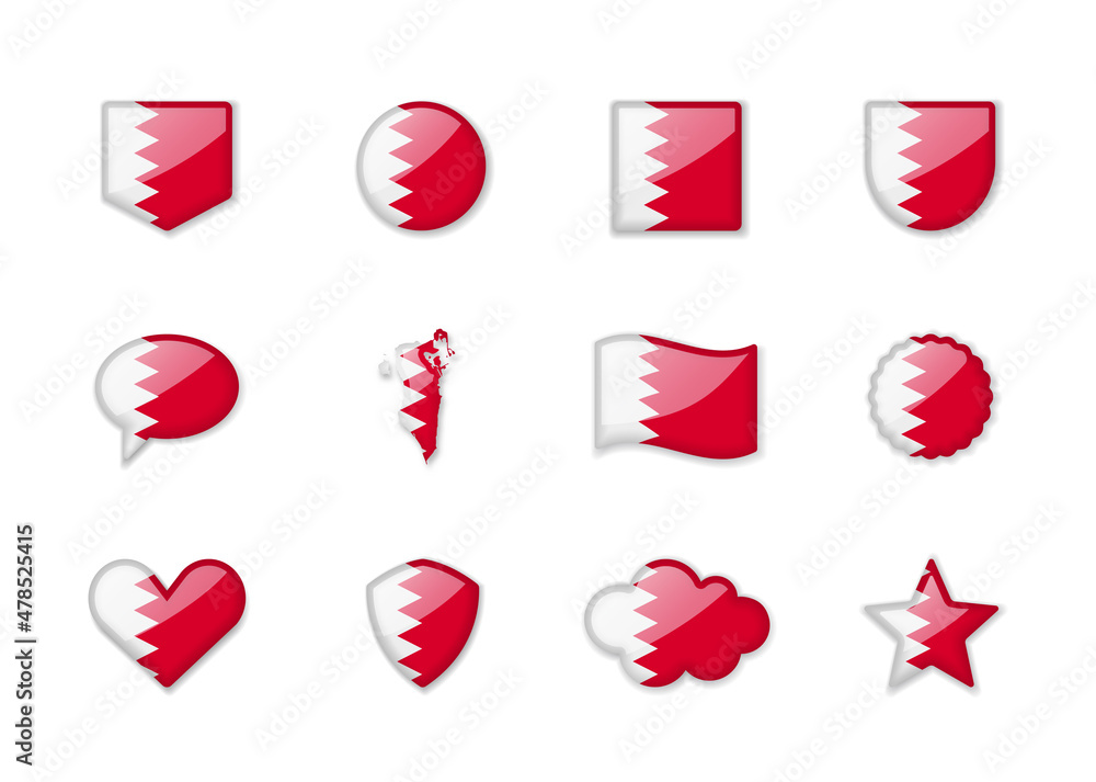 Obraz premium Bahrain - set of shiny flags of different shapes.