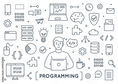 Programming doodle elements set isolated.