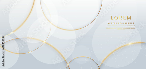 Abstract gold circles lines overlapping on white background.