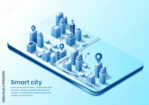 Smart city isometric design concept of simple smart city.