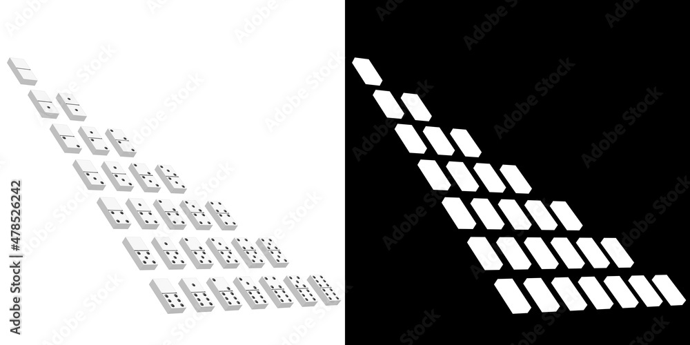 3D rendering illustration of a set of domino tiles 3D rendering illustration of a set of domino tiles
