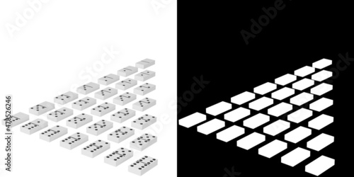 3D rendering illustration of a set of domino tiles