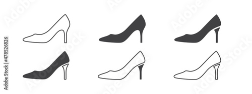 Women's shoes. Womens shoes icons. Icons in flat and linear style. Vector graphics