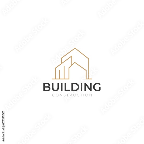 Building Construction icon logo for architecture company. Real estate icon logo design in line art style.