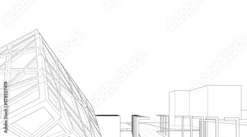 Modern architecture drawing 3d illustration 