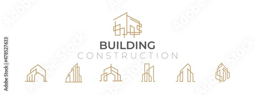 Collection of Building Construction icon logo for architecture company. Real estate icon logo design in line art style.