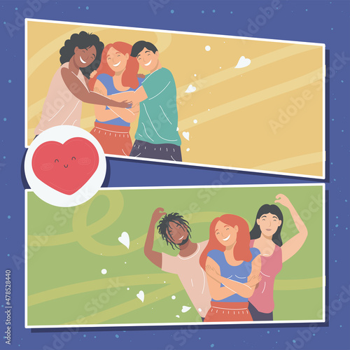 interracial friends hugging