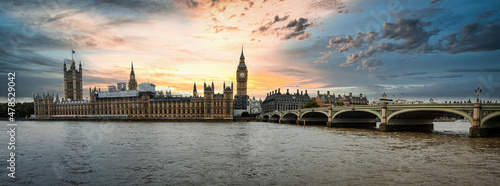 Panorama of Big Ben and House of Parliament at River Thame London 