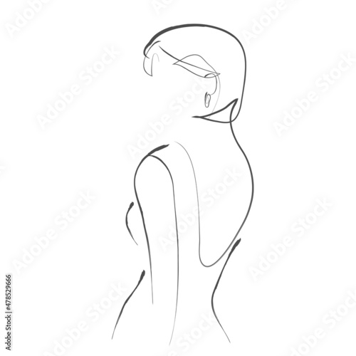 Silhouette of a young elegant woman wearing evening dress. Hand drawn modern fashion illustration of abstract girl, quick sketch, vector illustration