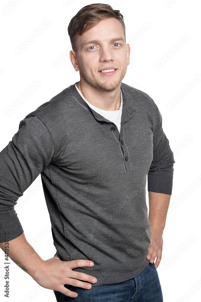 young handsome man posing on white background young handsome man posing on white background