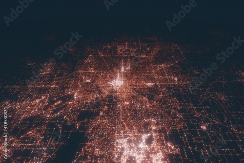 Indianapolis aerial view at night. Top view on modern city with street lights