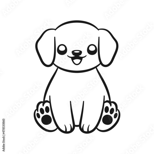Puppy sitting cartoon outline vector illustration