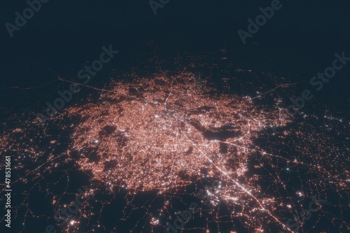 Bengaluru aerial view at night. Top view on modern city with street lights