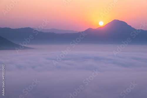 Beautiful dramatic view sea of ​​mist in morning. © jumnong