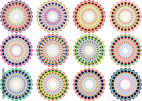 色とりどりの模様の円形パターン  セット