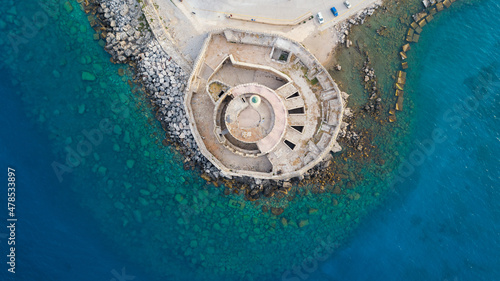 Fotografering Aerial birds eye view drone photo of Rhodes city island, Dodecanese, Greece