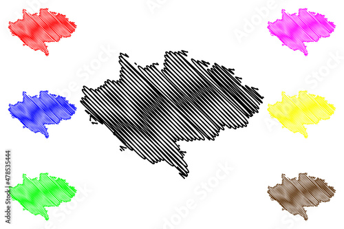 Siwan district (Bihar State, Saran division, Republic of India) map vector illustration, scribble sketch Siwan map