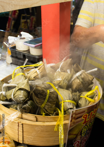 Zongzi,street food, thai food, chinese rice dumplings zhongzi It is a very delicious local food, you must try it once.