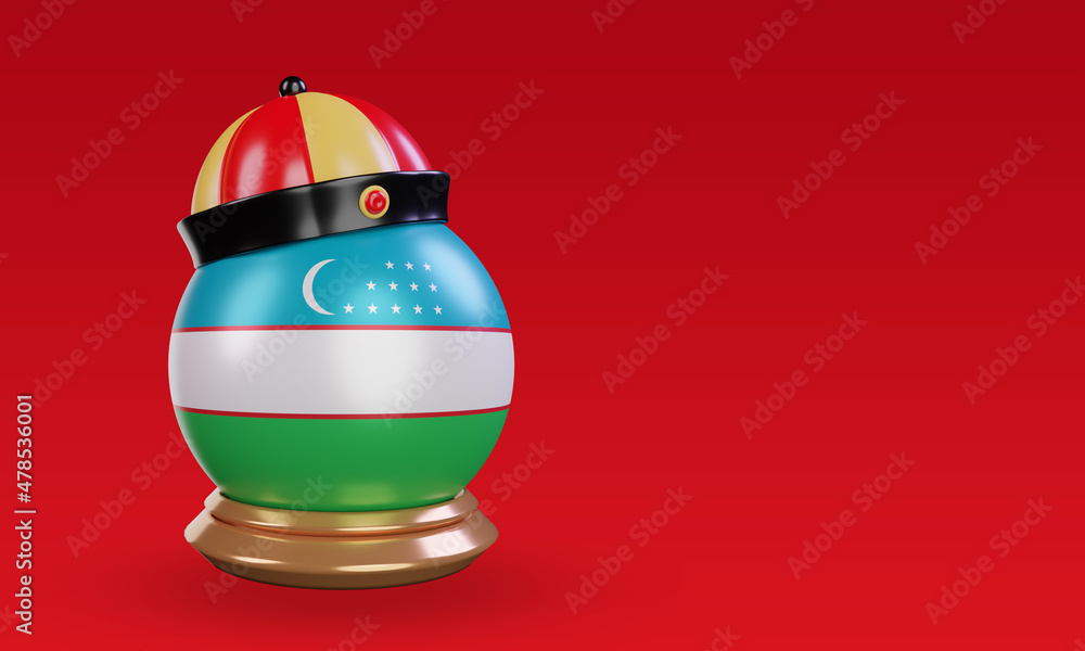 3d chinese newyear Uzbekistan flag rendering left view
