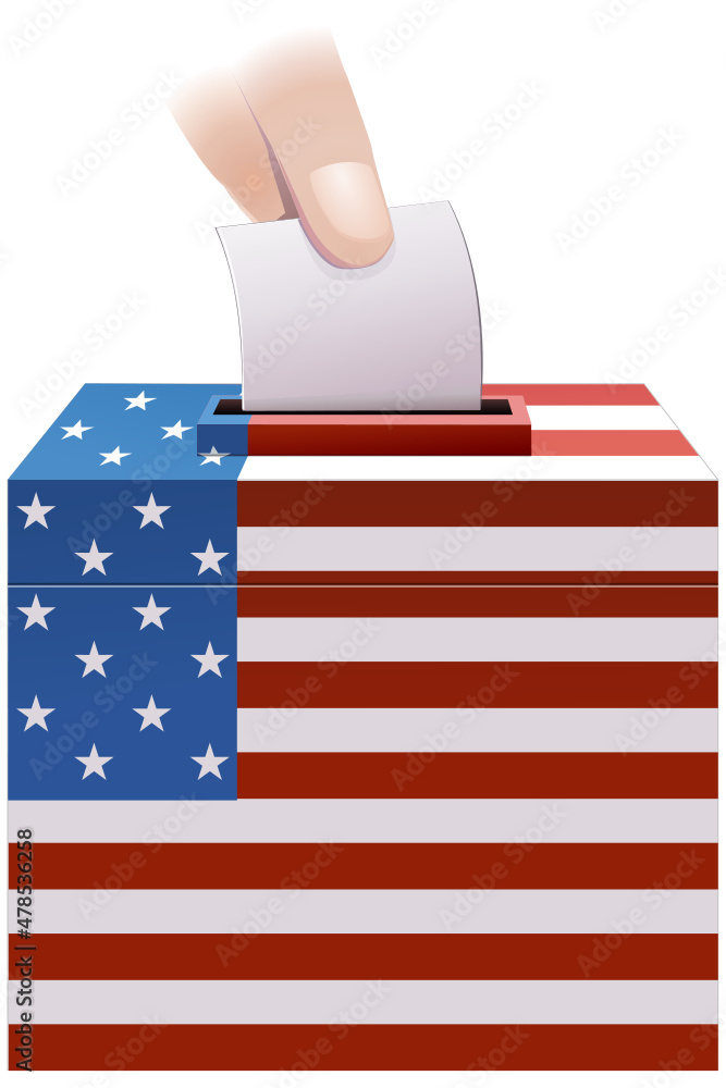 Election ballot box in the colors of the flag of the united states with ...