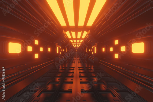 Modern futuristic Sci Fi space station. realistic dark corridor