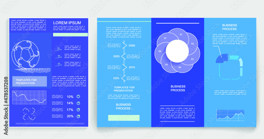 Brochure for business reports, cover layout and infographics Brochure for business reports, cover layout and infographics