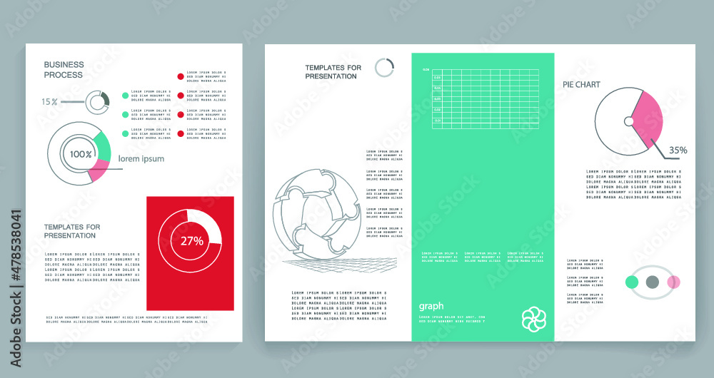 Brochure for business reports, cover layout and infographics Brochure for business reports, cover layout and infographics