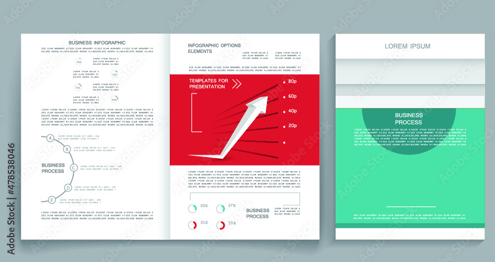 Brochure for business reports, cover layout and infographics Brochure for business reports, cover layout and infographics