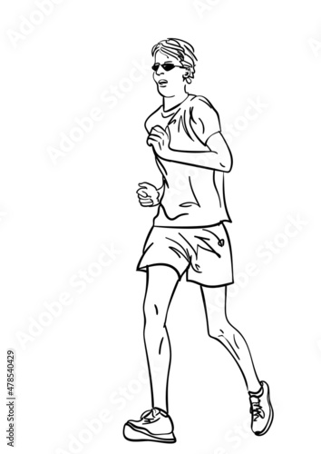 Fototapeta Naklejka Na Ścianę i Meble -  Sketch of running young man, Hand drawn vector linear illustration