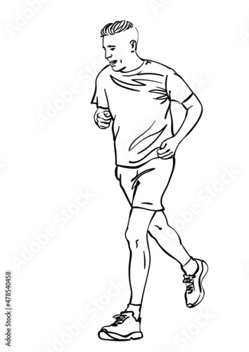 Fototapeta Naklejka Na Ścianę i Meble -  Sketch of running man, Hand drawn vector linear illustration