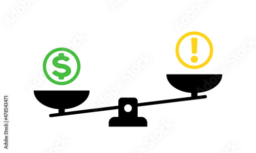 Scale icon. Money balance. Justice. Vector on isolated background. EPS 10