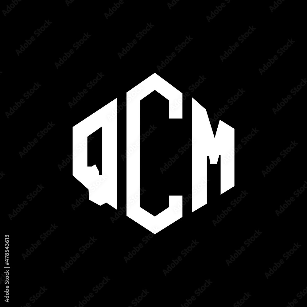 QCM letter logo design with polygon shape. QCM polygon and cube shape logo design. QCM hexagon vector logo template white and black colors. QCM monogram, business and real estate logo.