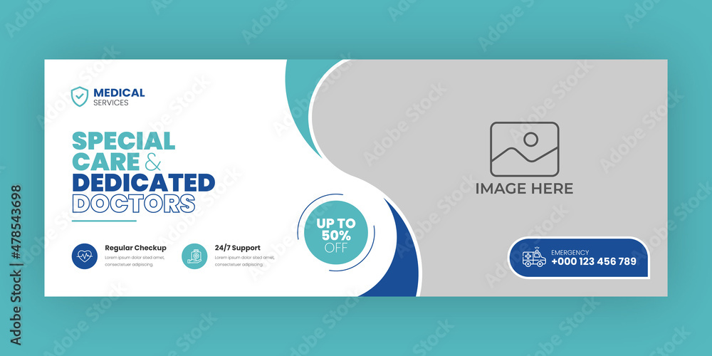 Medical healthcare facebook timeline cover and web banner template - obrazy, fototapety, plakaty 