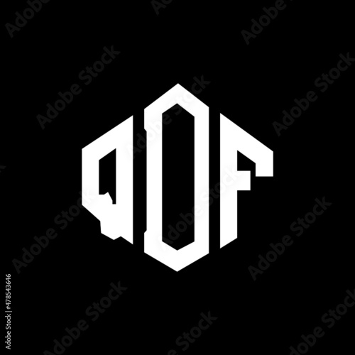QDF letter logo design with polygon shape. QDF polygon and cube shape logo design. QDF hexagon vector logo template white and black colors. QDF monogram, business and real estate logo.