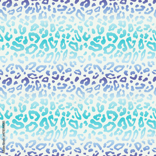 Leopard skin gradient seamless pattern in violet hews and turquoise. Vector illustration for fashion graphic design, T-shirt prints, posters, decorations, covers, fabrics, wrapping, banners and flyers