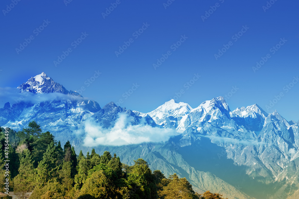 Beautiful view of Himalayan mountains at Ravangla, Sikkim. Himalaya is the great mountain range in Asia with more than 50 peaks , mostly highest, including mount Everest.