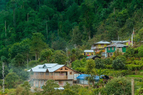 Beautiful view of houses with flowers and plants, Silerygaon Village, Sikkim photo