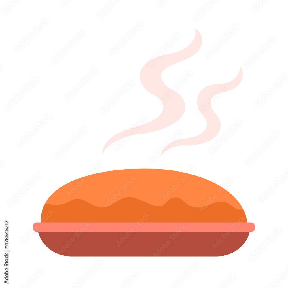Hot cake on a white background. Homemade baking. Delicious food and dessert. Vector isolated flat illustration Hot cake on a white background. Homemade baking. Delicious food and dessert. Vector isolated flat illustration